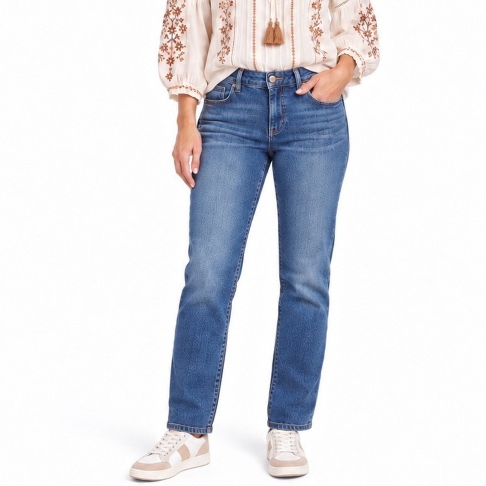 Chaps Denim Petite Size 8P Straight Leg Stretch Blue Jeans Mid Rise Stretch